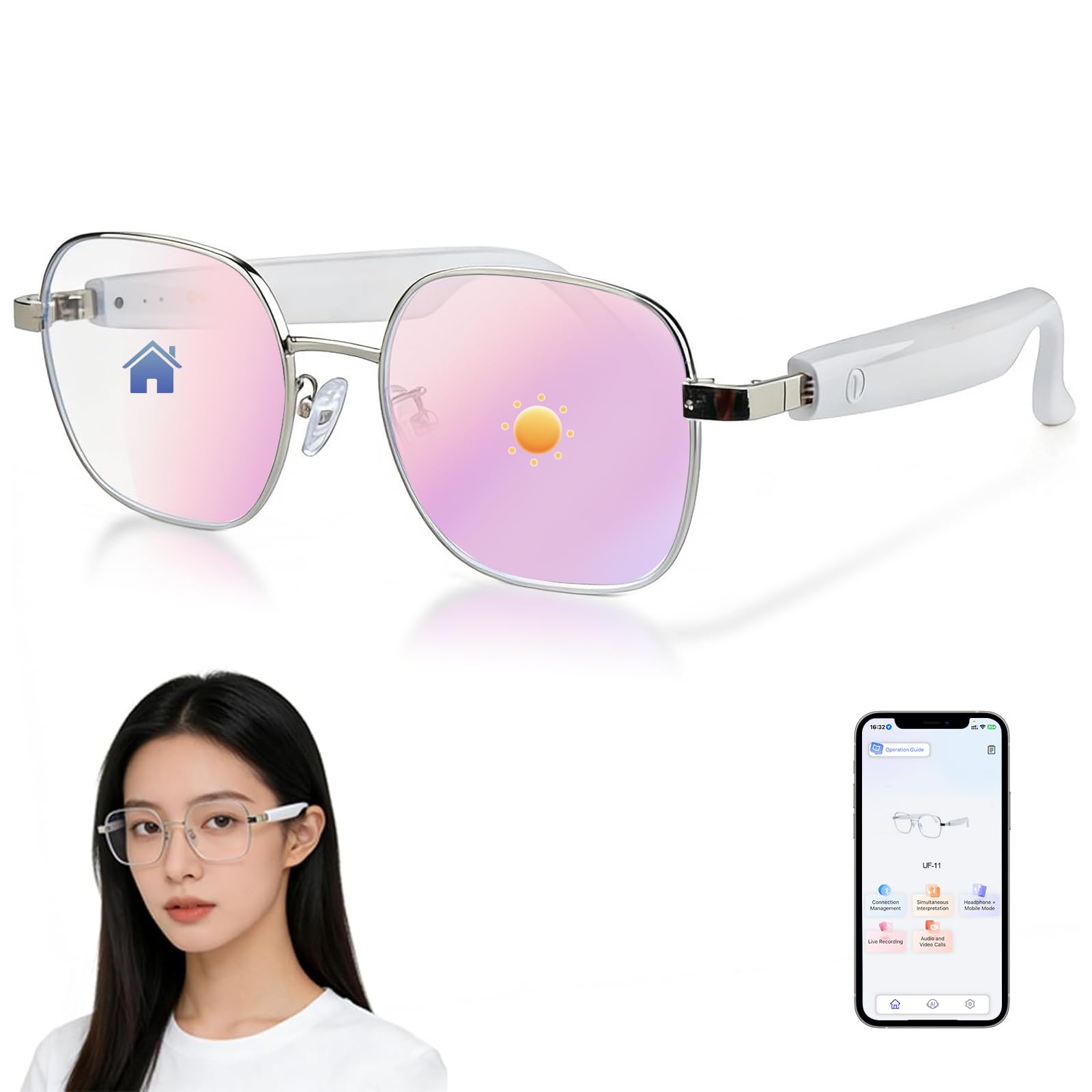 GenXenon AI Smart Glasses, Bluetooth Translation Glasses with 164 Languages