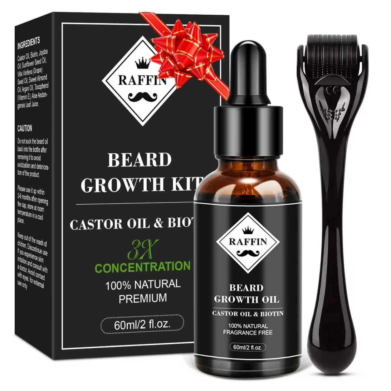 Beard Growth Kit, Upgraded Beard Growth Oil (2Oz) w/3 X Thickening Biotin & Castor Oil for Spot/Patchy Beard, Achieve Fuller, Thicker & Healthier Beards, Valentines Day Gifts for Him Boyfriend Husband
