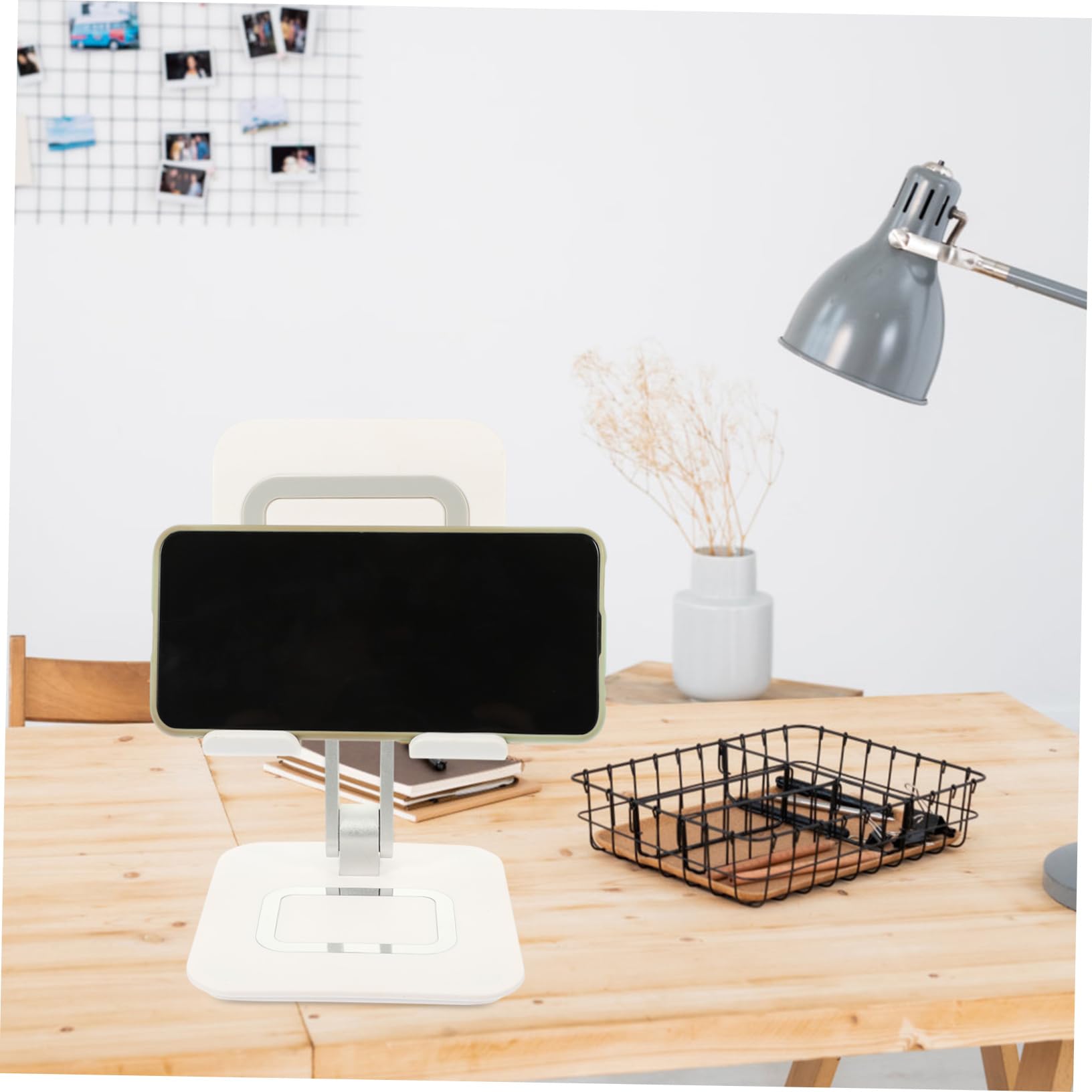 HOMSFOU Support Pliable de Téléphone de Bureau en Métal, Blanc