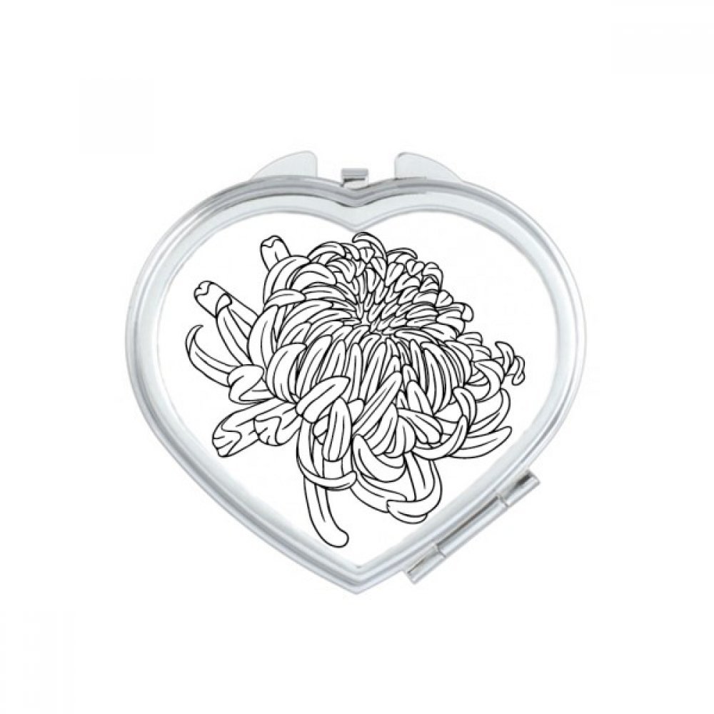 Miroir de poche chrysanthème silhouette cœur pour retouche en voyage