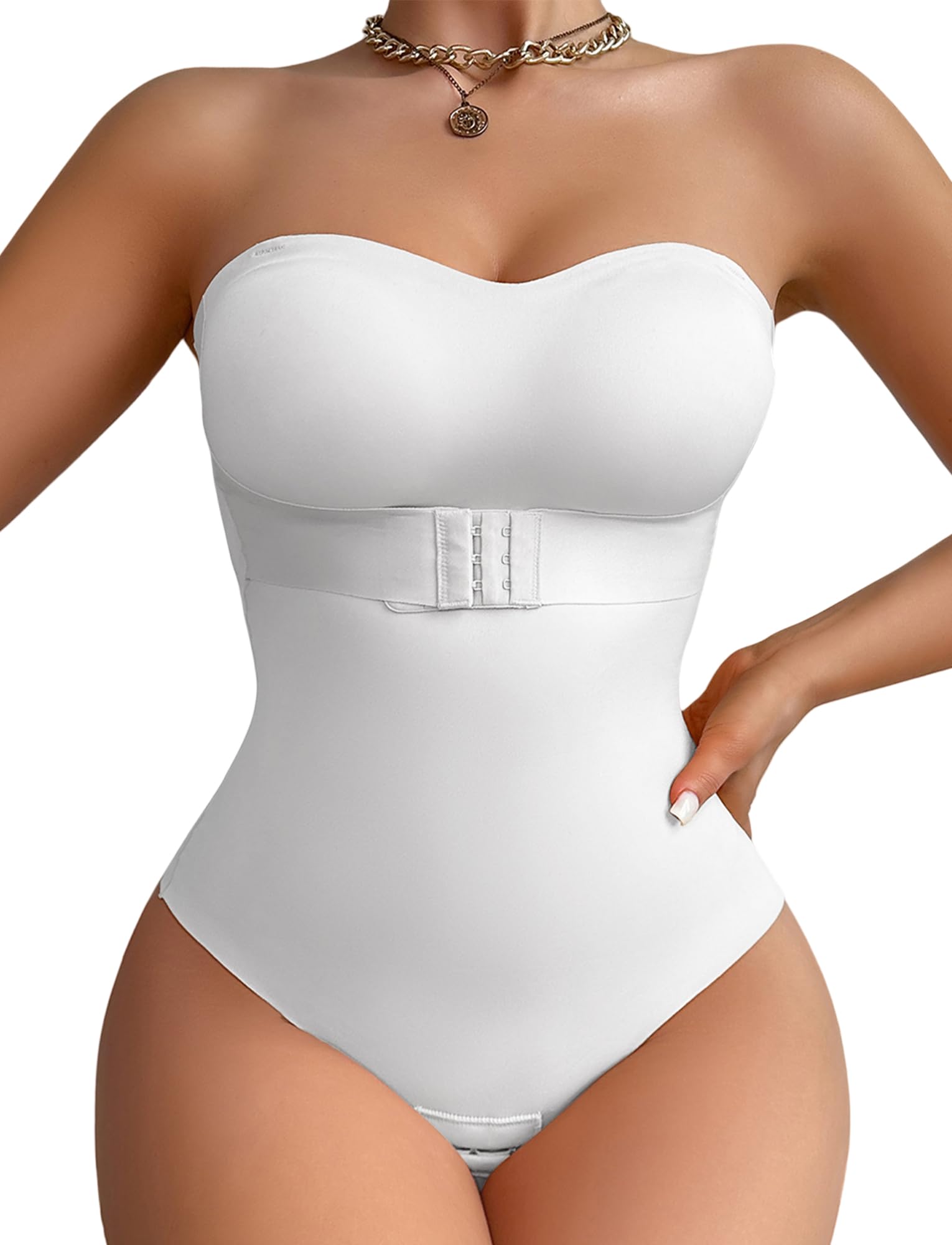 FEOYA - Body esculpir para mujer, diseño de vientre plano, para mujer, invisible push up bodysuit sin tirantes con acolchado extraíble y tirantes