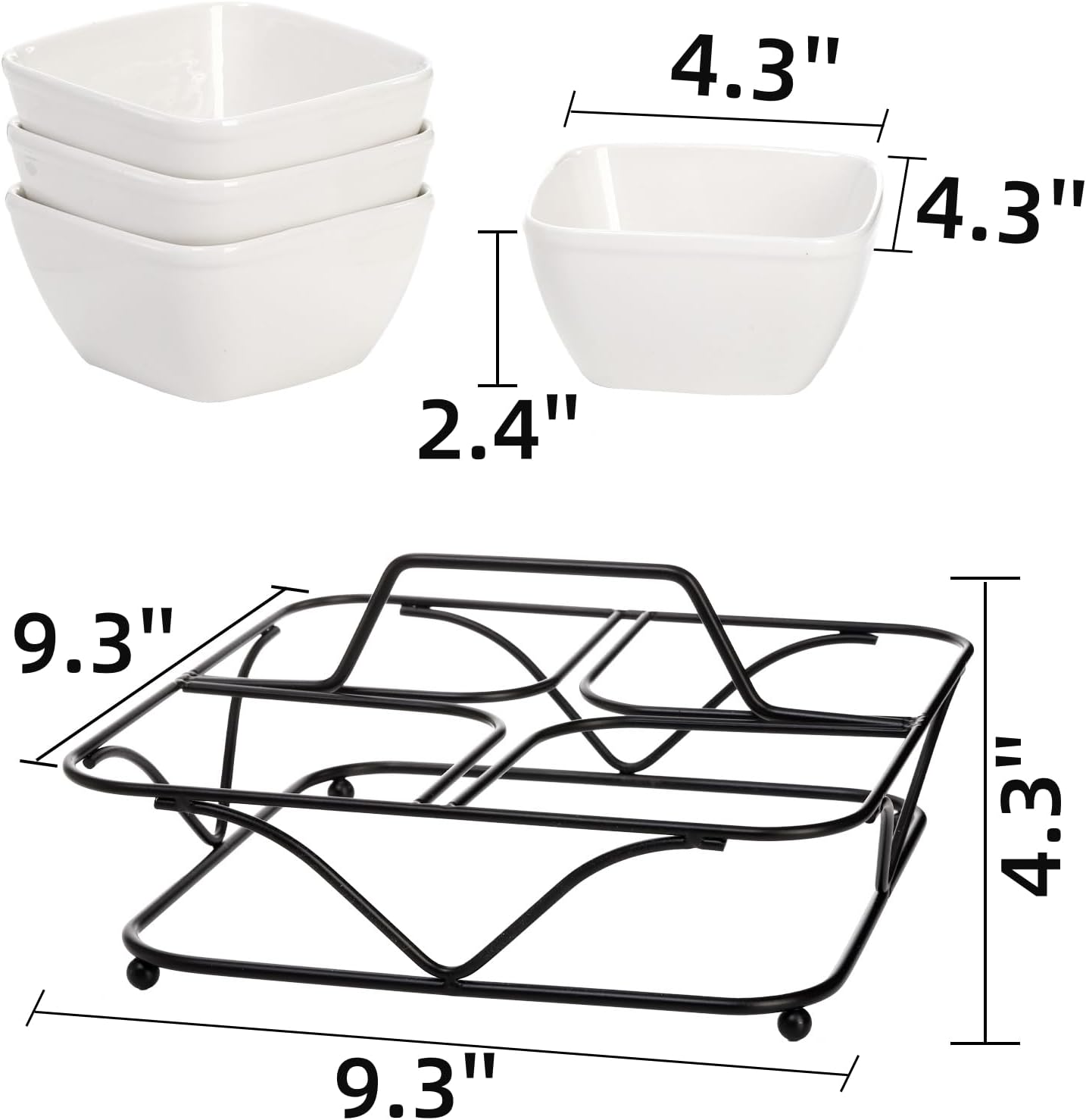 Pumtus Ceramic Divided Serving Dishes, 4 Removable Snack Bowls with Metal Stand, 9 Inch Appetizer Platter with Handle, Dip Bowls for Party, Condiment Serving Relish Tray for Chips & Dips, Nut, Candy