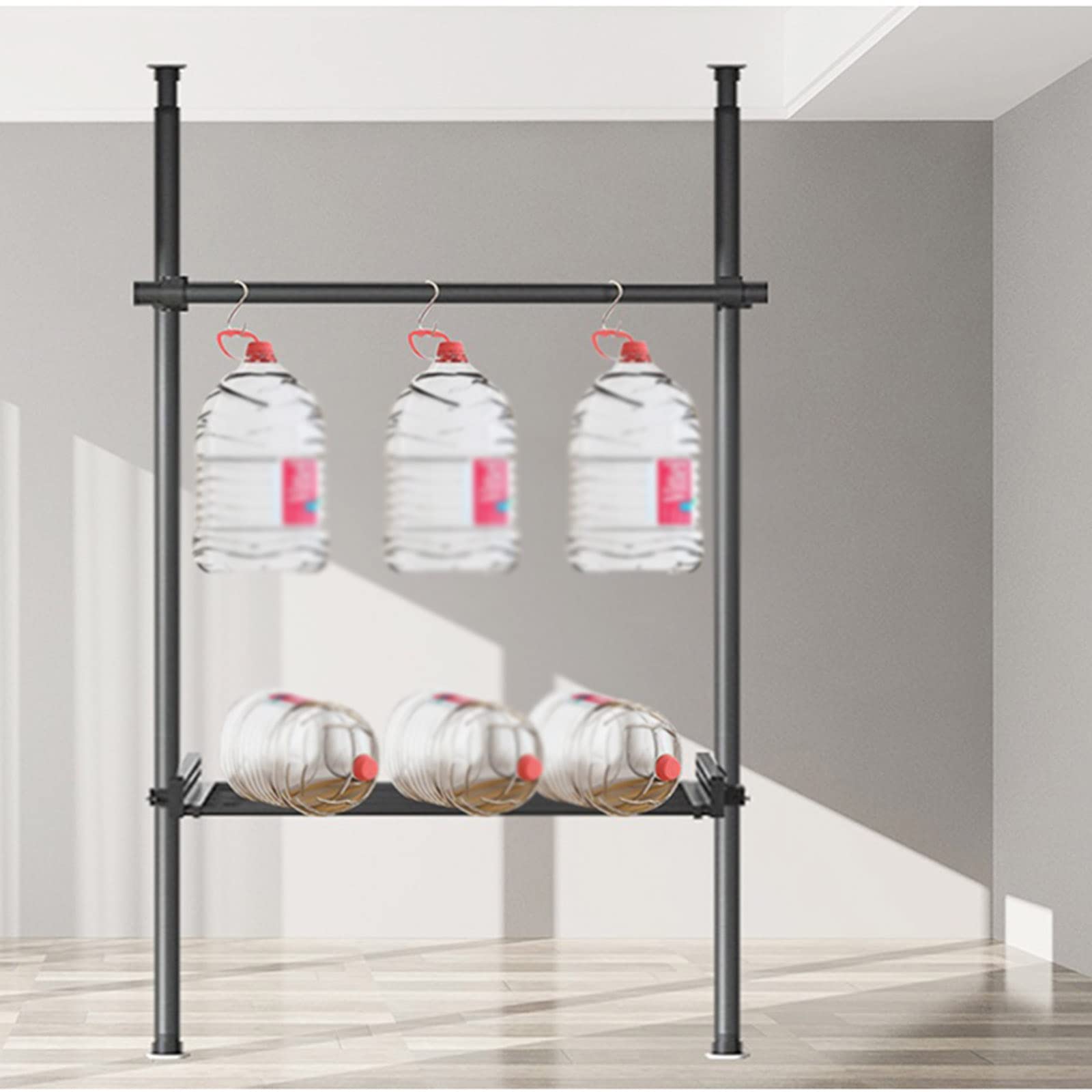 Riel para Ropa Teles de Alta Resistencia, Colgador de Piso, Tendedero Ajustable, Sistema de Organización de Armario, Riel para Ropa Multifuncional para Hotel/Balcón/Dormitorio/Negro/310 * 220 Cm