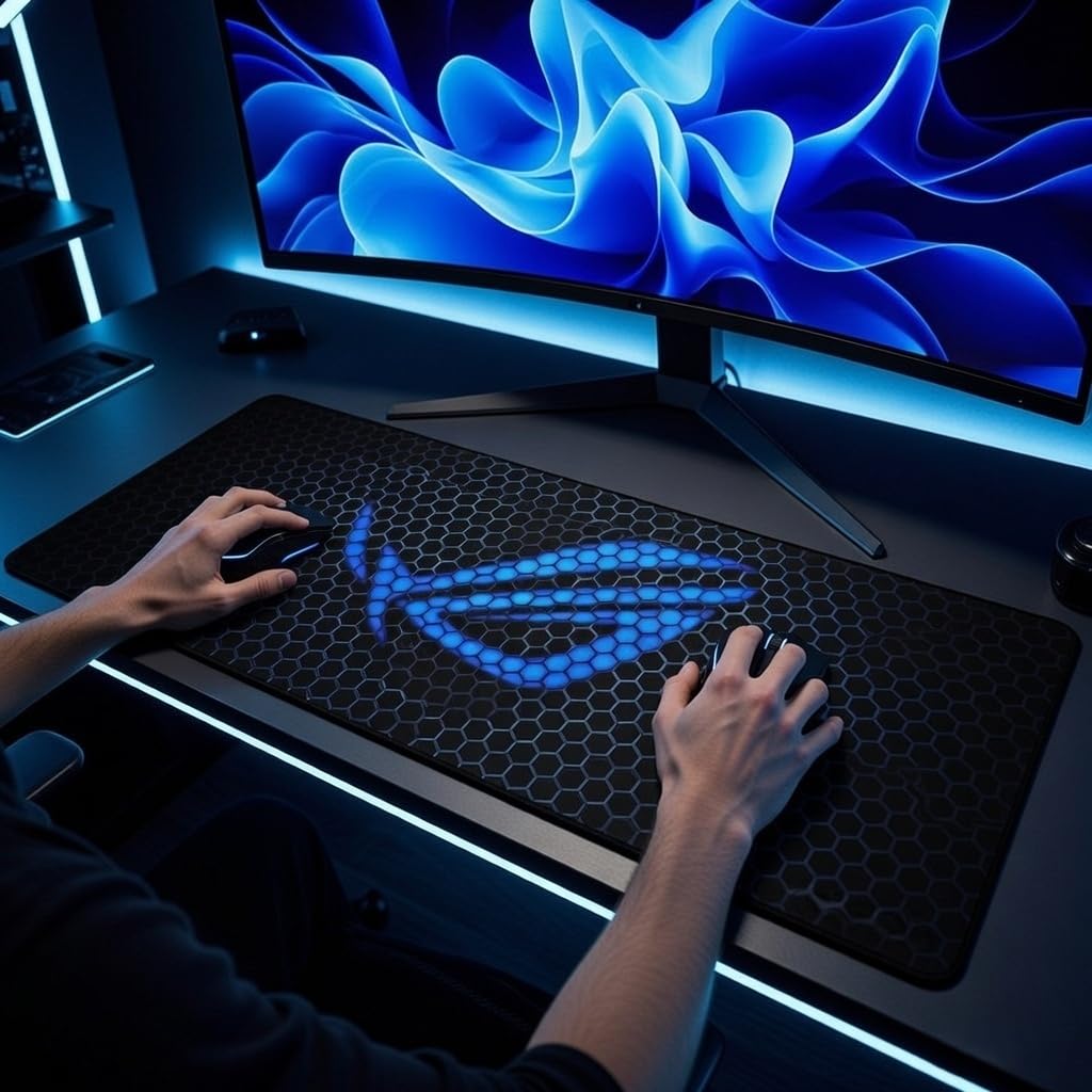 Cyber Series (900x400mm) XL Extended Gaming Mouse Pad – 4mm Ultra-Thick Professional Desk Mat | Blue Honeycomb Tech Aesthetic | Waterproof Micro-Weave & Anti-Fray Stitched Edges