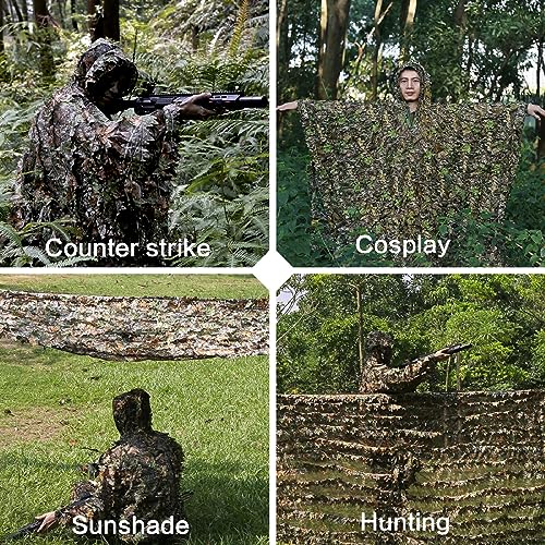 Image of Zicac Outdoor Ghillie Suit 3d Leafy Camo Poncho for Men Hunting Bird Watch Military CS Woodland Hoodie Camouflage Cloak
