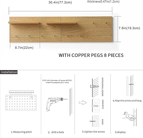Miniatura 3 de Tablero perforado XAOMLP de madera con ganchos para pared, repisa para organizar, almacenar y decorar, 15.2 x 7.6 pulgadas, 2 unidades (roble-2)