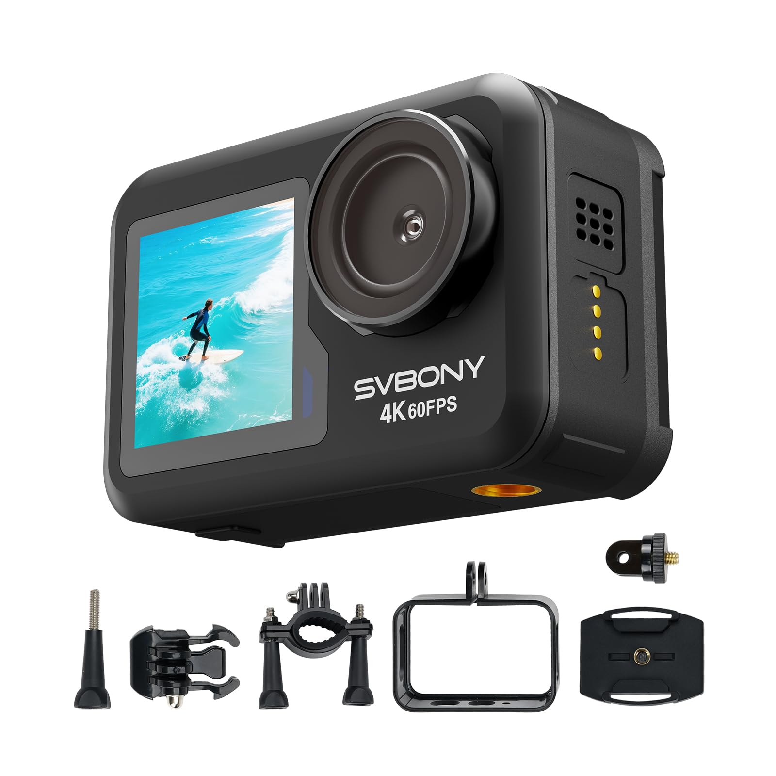 SVBONY ACT20 4K 60FPS Dual-Screen Unterwasserkamera (SVGo2 Upgrade) | Action Cam mit EIS 2.0, 12m wasserdicht (ohne Gehäuse), Sprachbefehl, Dual-Display, 2x1350mAh Akkus für Surfen, Schnorcheln