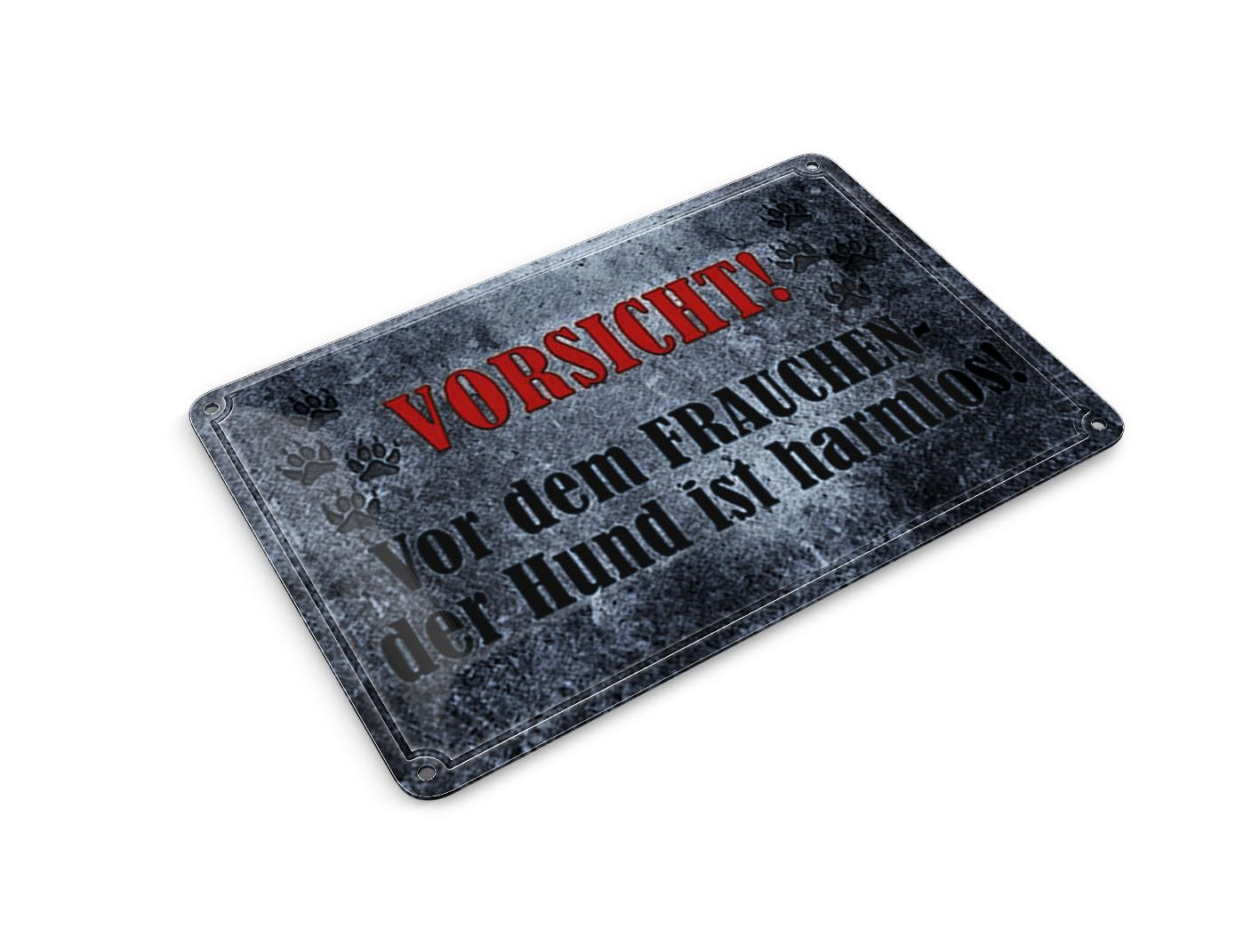 Femer Tin Postcard Note 14 x 10 cm Caution Woman Dog Harmless Decorative Sign