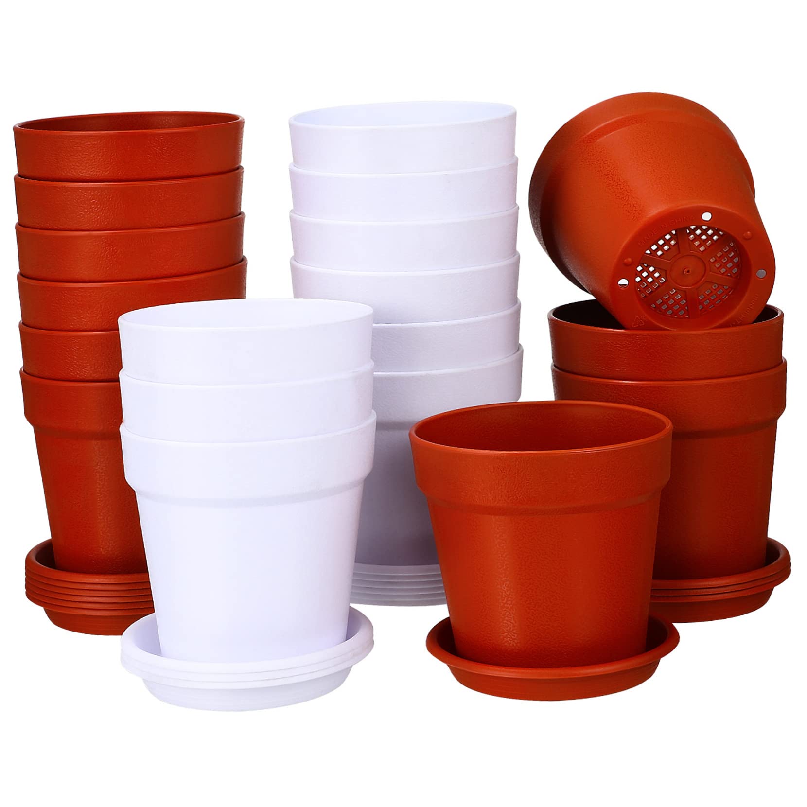 GALPADA 24 Pièces Pots de Fleurs Plastique avec Soucoupes pour Plantes Intérieur Extérieur Pots Fleur Plastique Soucoupe