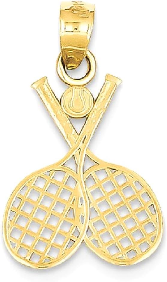 IceCarats 14K Solid Yellow Gold Filigree Medium Double Tennis Racquet Pendant Necklace 23mm 7/8 inch Polished, Textured for him