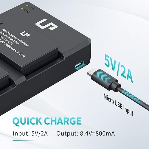 Miniatura 6 de LP Paquete de cargador de batería LP-E12, paquete de 2 baterías y cargador de doble ranura compatible con Canon EOS M200, M100, M50, M50 Mark ii,