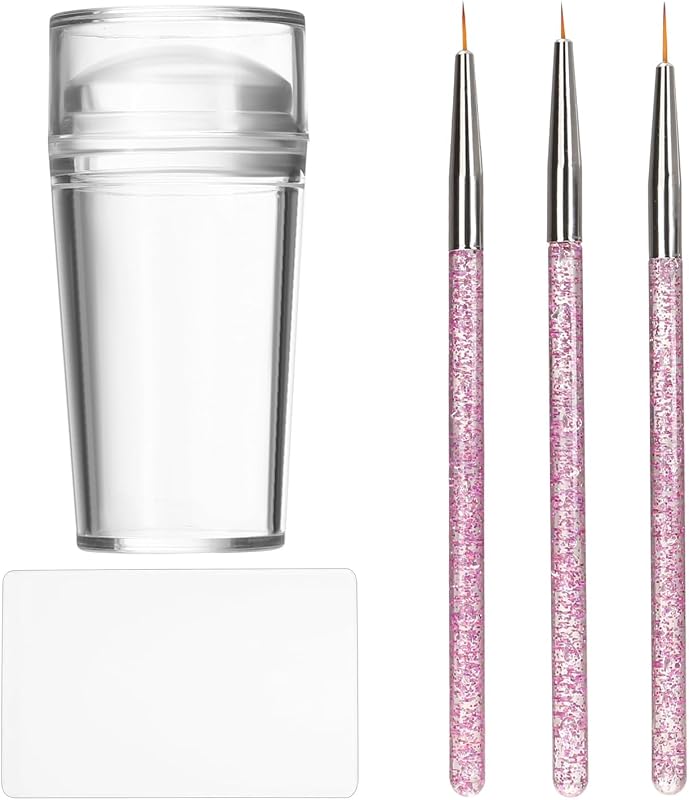 French Tip Nail Stamp Clear Silicone French Tip Tool French Tip Stamp French Manicure Kit French Nail Art Stamper Kit with Scrapers and Nail Art Brushes for French Manicure Home DIY Salon 5 Pcs