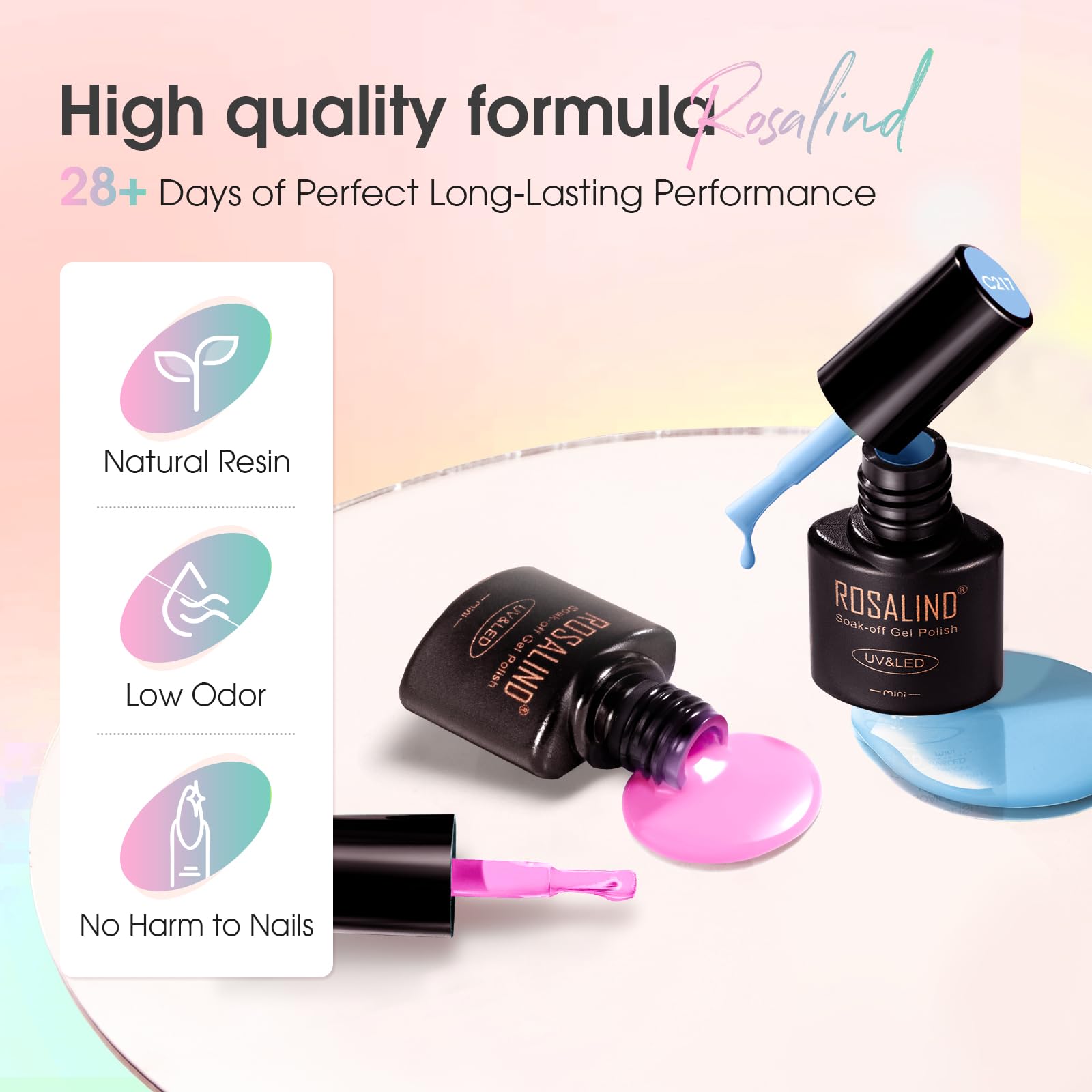 ROSALIND Smalto Semipermanente Unghie, 12 Colori Smalti Semipermanenti Colori Verde Giallo Arancione Blu Rosa Viola Rosso, Soak Off Mini UV/LED Smalto Gel Unghie Manicure Primavera Estate