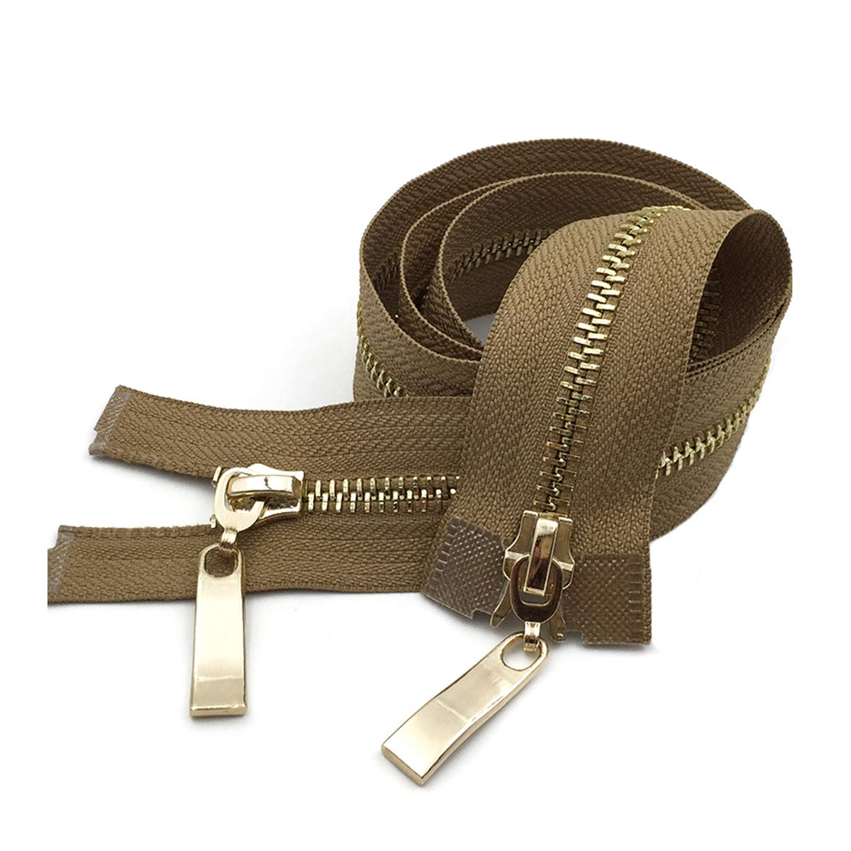 DSESS Zipper Tape#5 Metallic Nylon Coil Zippers Nylon Coil Zippers Bulk Jacket Zippers for DIY Sewing Craft Tailor Bag Garment，1Pcs(Khaki Gold,80cm)