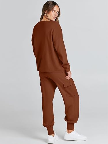Miniatura 4 de Caracilia Conjunto de dos piezas para mujer, suéter de punto de manga larga y pantalones deportivos tipo cargo