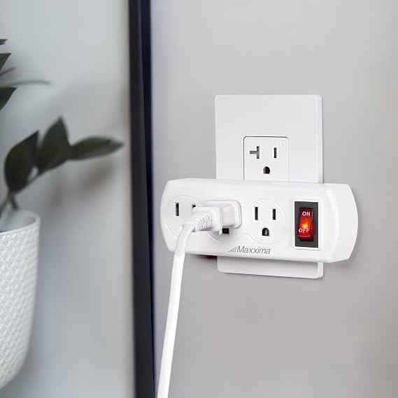 Maxxima 3 Outlet Grounded Wall Plug Adapter with On/Off Switch, 4 Pack | Electrical Wall Tap Outlet Splitter, Multi-Plug Extender for Extra Outlet Space, Convenient for Travel