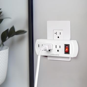 Maxxima 3 Outlet Grounded Wall Plug Adapter with On/Off Switch, 4 Pack | Electrical Wall Tap Outlet Splitter, Multi-Plug Extender for Extra Outlet Space, Convenient for Travel