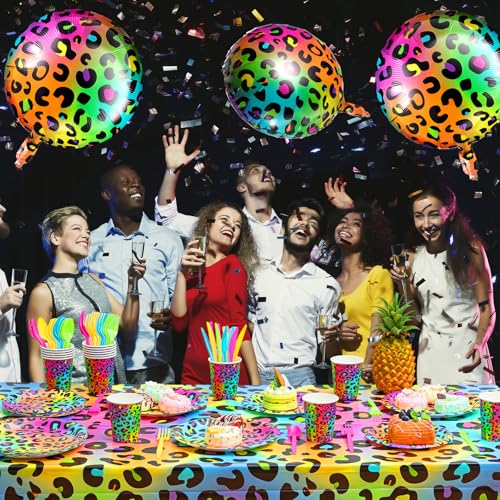 Image of BBTO 12Pcs 18 Inch Neon Rainbow Leopard Foil Balloons for Party,Multicolor