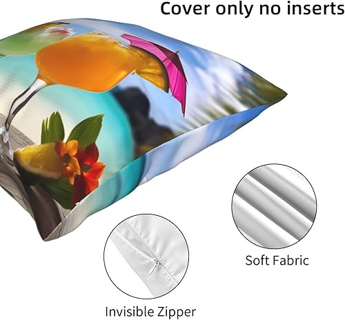 Miniatura 5 de Funda de almohada cuadrada suave con estampado de bebidas tropicales, para decoración del hogar, sala de estar, cama, sofá automóvil, 20 x 20