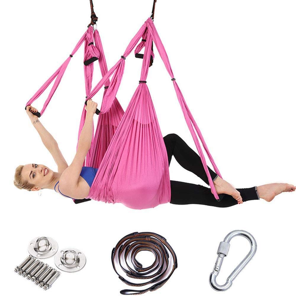 Aerial Yoga Hängematte, Anti-Schwerkraft-Yoga-Schaukel mit Karabiner und Daisy Chain, Pink