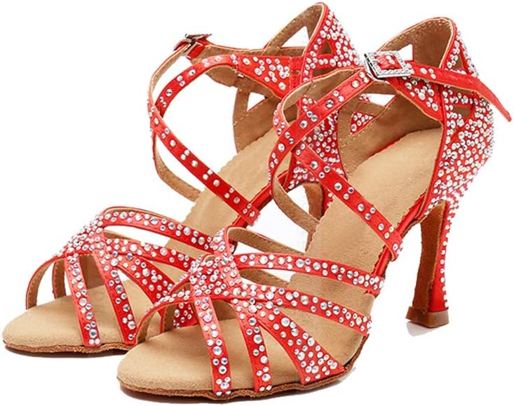 Women's Peep Toe Cross Strap Rhinestones Social Tango Ballroom Latin Modern Dance Shoes Wedding Party Sandals