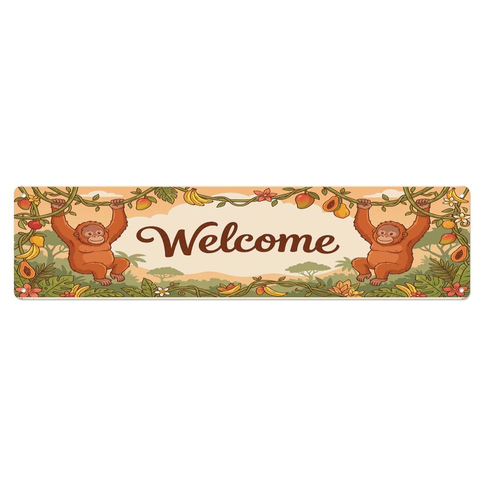 Olhnbad 4X16inch(10X40cm) Vintage Welcome Orangutan Vine Metal Tin Sign