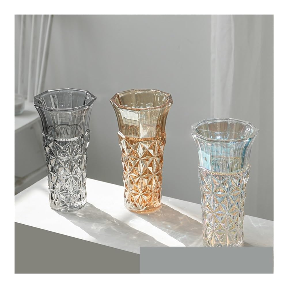 Jarrón de cristal nórdico para decoración del hogar, decoración de mesa de agua, arreglo floral de gran diámetro, decoración de jarrón de vidrio para sala de estar (C)