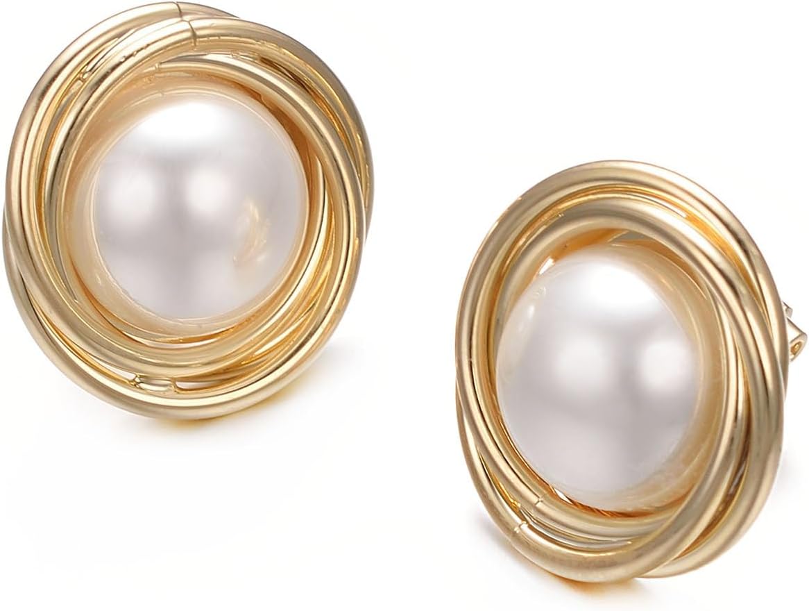 Yoursfs White Large Pearl Clip on Earrings for Women 18k Gold Plated Hypoallergenic Non Pierced Earrings Fashion Sparkly Jewelry - Image 5