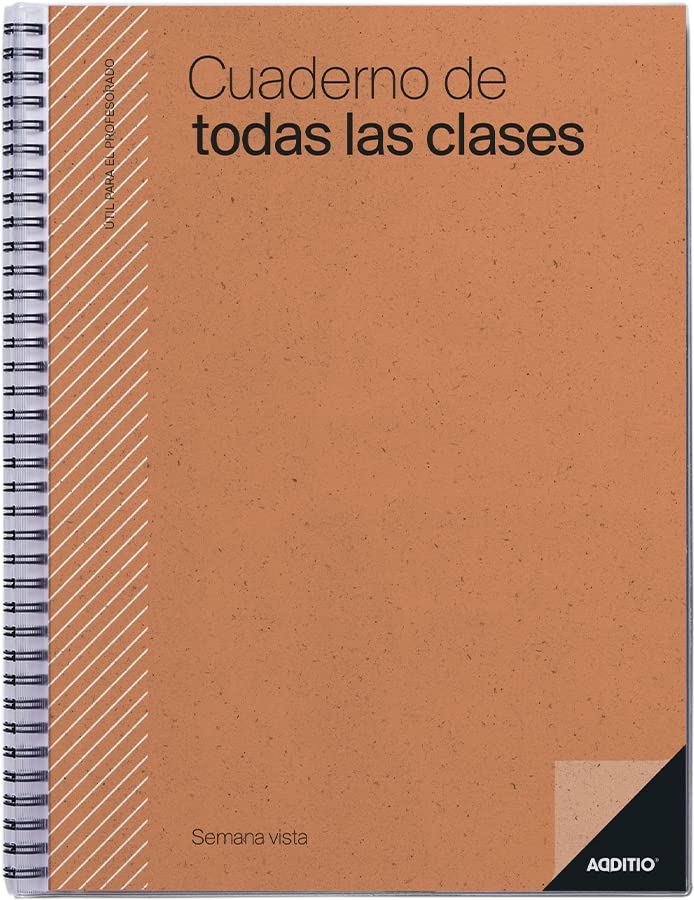 ADDITIO - Cuaderno de Todas las Clases semana vista para el profesorado | Evaluación continua | Programación semanal del curso | Tamaño 22,5 x 31 cm. | Español | Naranja