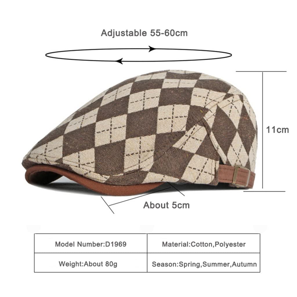 Cappello da Berretto Maschile di Primavera Autunno Berretto a Pasta retrò in avanti Tappo a Punta delle Donne con Cappello da Sole Sun Bola (Colore: Marrone, Dimensione: 55 * 60 cm)