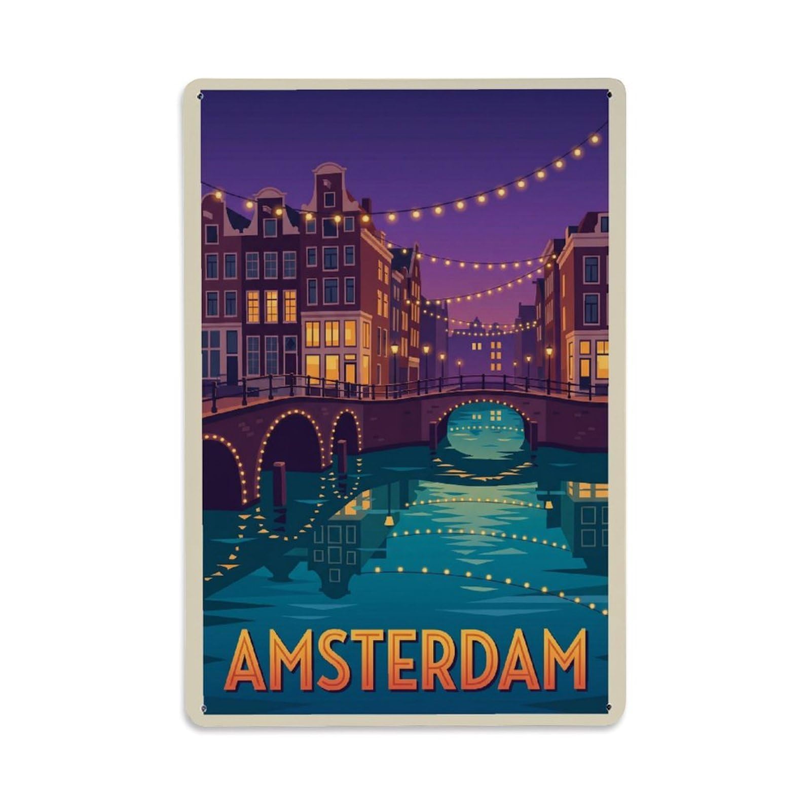 Fyrn Style Metal Tin Sign Vintage Travel Amsterdam Netherlands Rare
