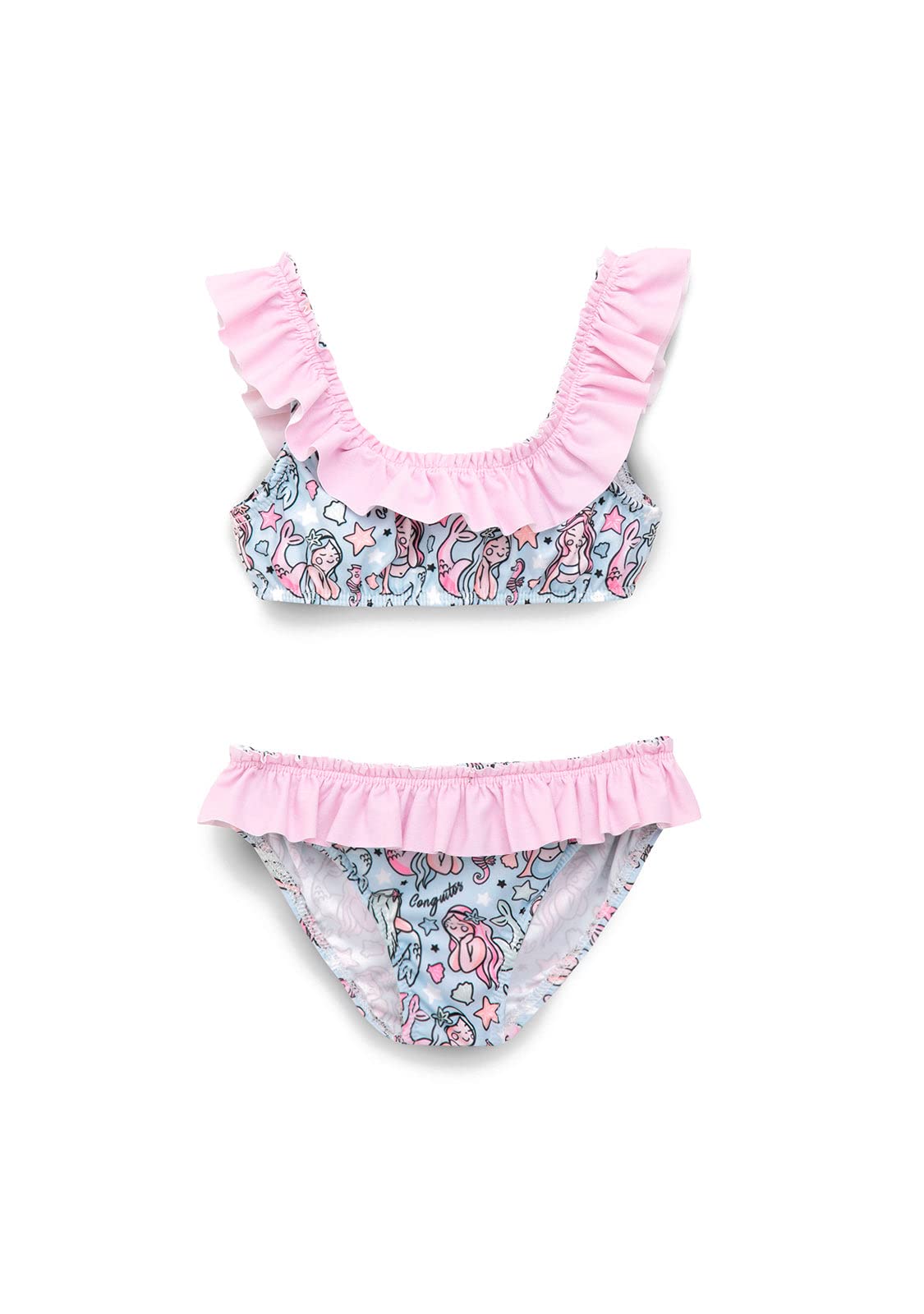 Conguitos Bikini de Niña en Rosa y Azul Claro - Ropa de baño para niña Verano (Multicolor/Talla 8 años)