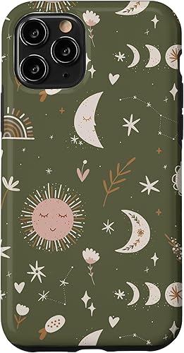 Funda para iPhone 11 Pro Mystic Moon Sun Stars Astrología Boho Patrón Bohemio