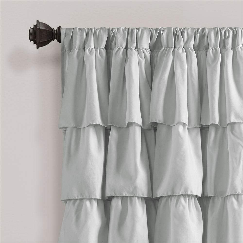 Lush Decor Light Gray Ruffle Window Curtain-Shabby Chic Farmhouse Style Panel for Living, Dining Room, Bedroom (Single), 84” x 50 L