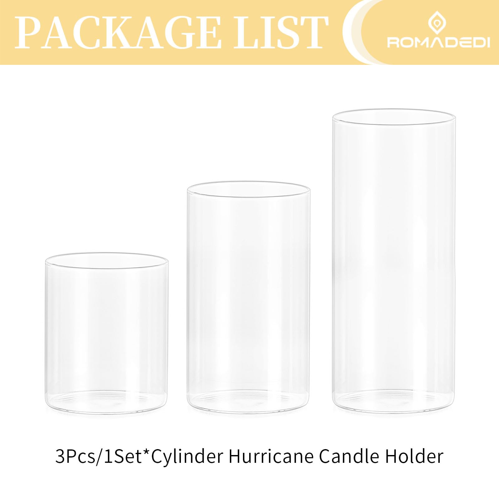 Romadedi Candelabro in vetro portacandele – 3 portacandele trasparenti per candele galleggianti, candele in vetro con fondo per erba della pampa, vasi per decorazione da tavolo, soggiorno, matrimonio,
