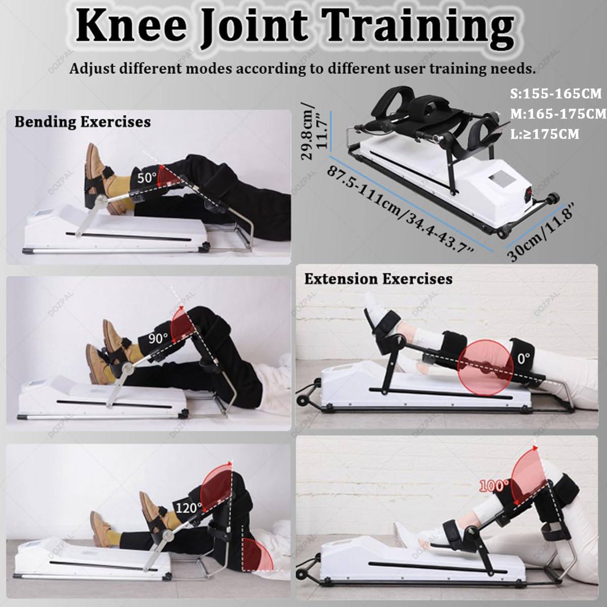 Máquina CPM para flexión y extensión de Rodilla, Equipo de tracción para Miembros Inferiores, Equipo de rehabilitación de piernas con ángulo de 0° a 120° y Ajuste de 10 velocidades L