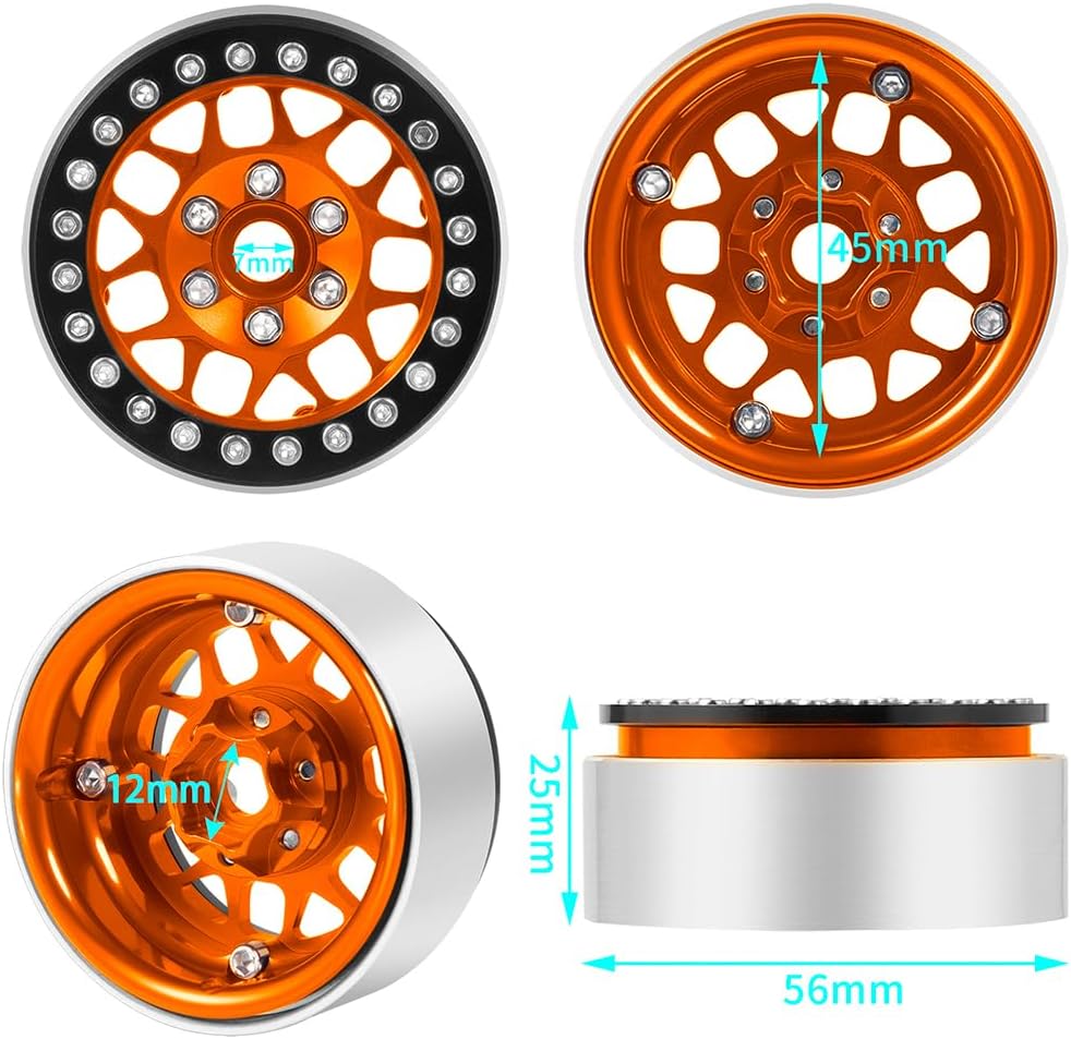 RCLIONS 4PCS 1.9inch RC Beadlock Wheels Aluminum Rims Hub for 1/10th RC Crawler Car SCX10,SCX10-II,TRX4,D90,Redcat