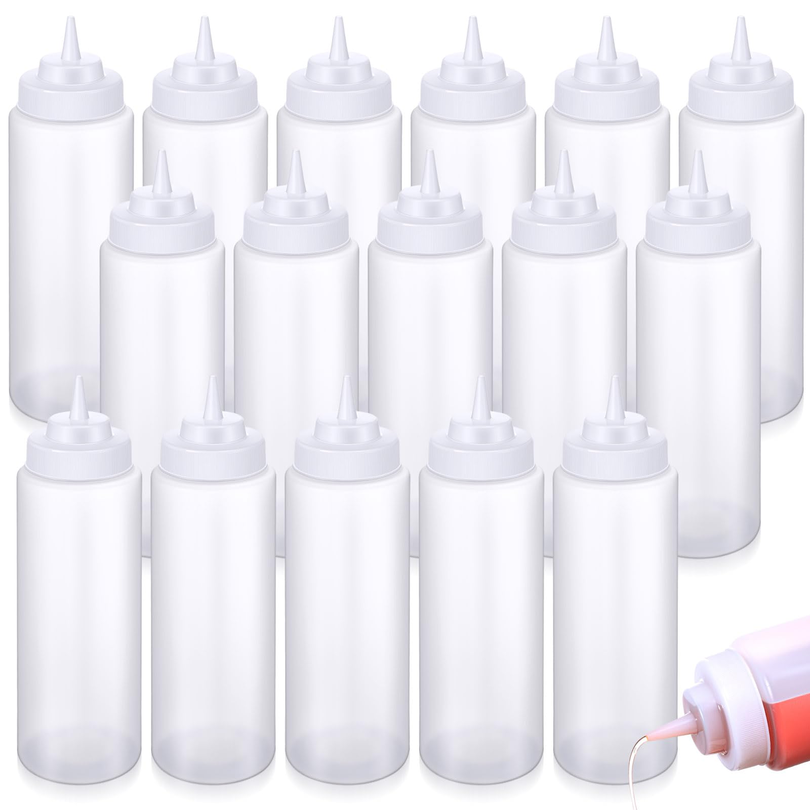 16 Pcs 32 oz Squeeze Bottle Large Squeeze Bottle Plastic Wide Mouth Squeeze Bottles Clear Condiment Squeeze Bottle for Sauces Chocolate Ketchup Mustard BBQ Grill Restaurant