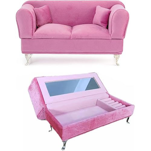 Openable Jewelry Couch Dollhouse Sofa Jewelry Box Pink Vintage Miniature Sofa Earrings Necklace Bracelet Storage Box