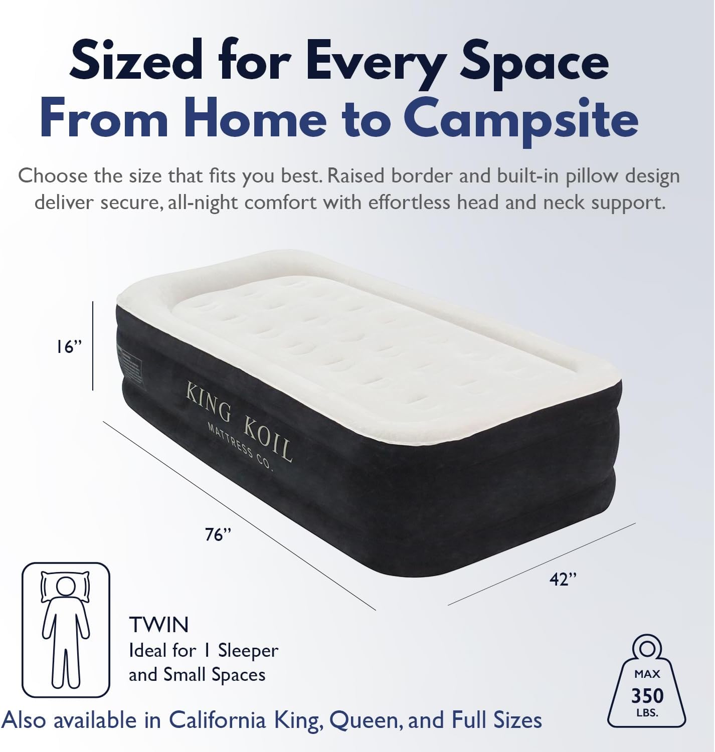 King Koil Plush Pillow Top Luxury Twin Air Mattress with Built-in High-Speed Pump for Camping, Home & Guests - 16