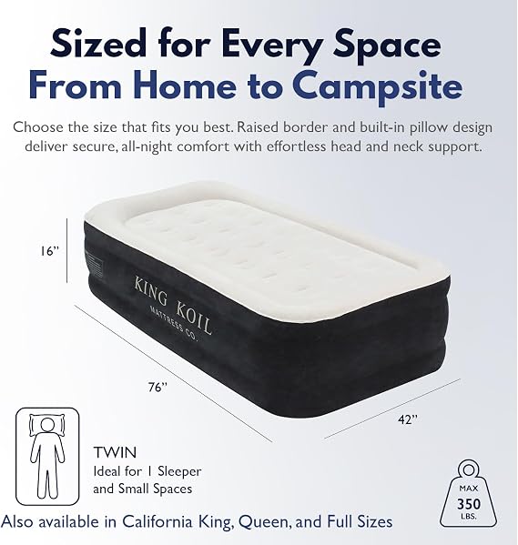 King Koil Luxury Twin Size Air Mattress with Built-in High Speed Pump for Camping, Home & Guests - Air Mattresses Twin Size Airbed Luxury Inflatable Blow Up Mattress Waterproof