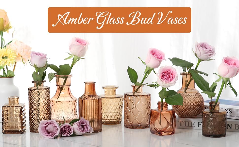 STARSIDE Set of 30 Amber Glass Bud Vase in Bulk,Small Vintage Bud Vase for Centerpieces,Rustic Wedding Decorations,Home Table Flower Décor