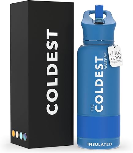 Miniatura 66 de Coldest - Botella de agua deportiva con tapa con popote y asa, a prueba de fugas, de acero inoxidable con aislamiento al vacío de doble pared,