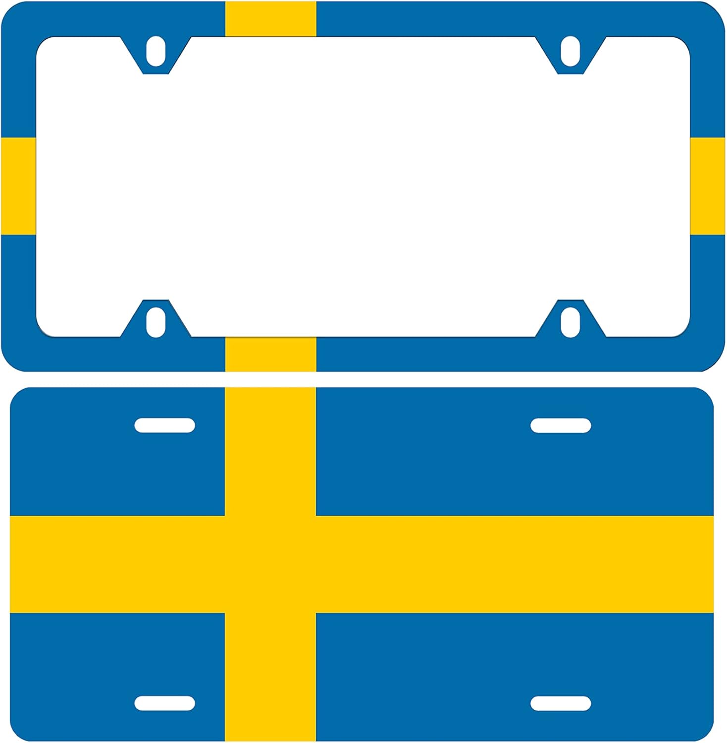 The National Flag of Sweden Country Signs Rust Aluminum Composite License Plate Frame for American Muscle Car/Plate and Frame Plate and Frame