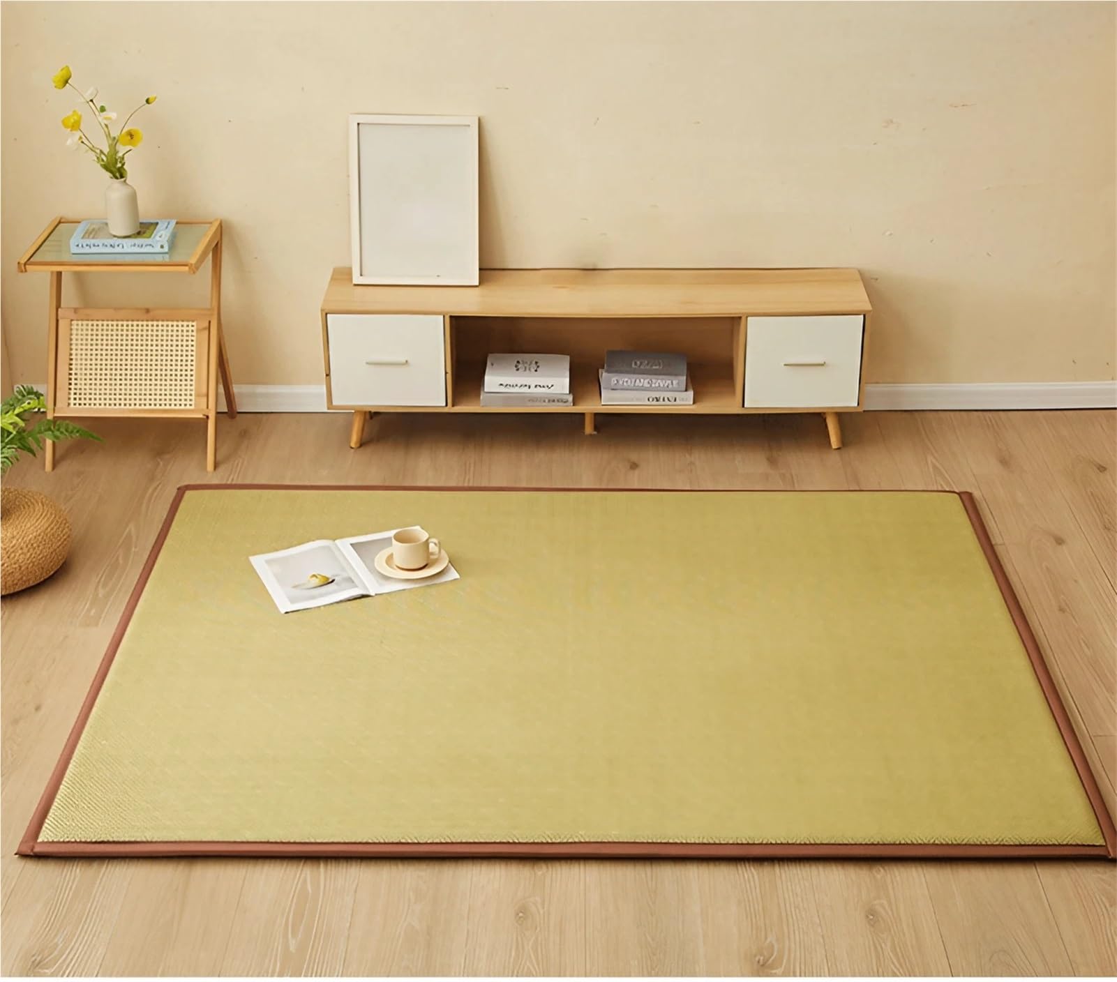 Tatami Giapponese In Fibra Naturale - Stuoia Intrecciata Di Rattan Antiscivolo - Materasso Futon Fresco e Traspirante - Tappeto Reversibile per Interni, Soggiorno e Camera Da Letto(Light Green,150 x 2