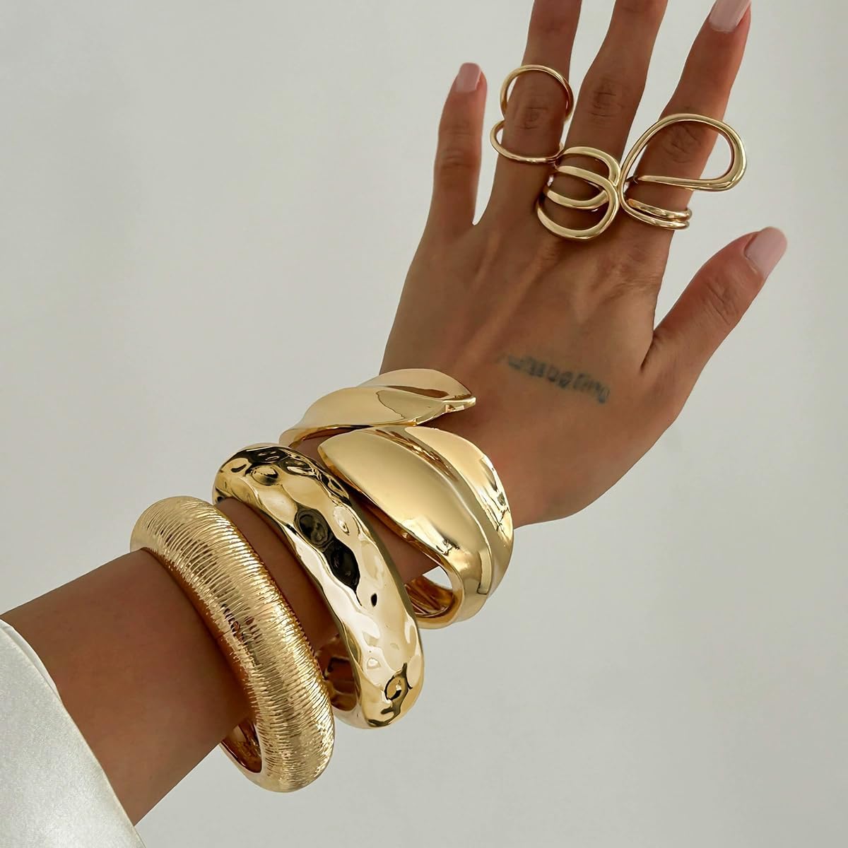 Chunky Gold Tone Bracelets for Women, Bangle Bracelets for Women Bracelets Stack Non Tarnish Trendy Wide Hinged Cuff Open Bracelet Dainty Minimalist Jewelry - Image 2