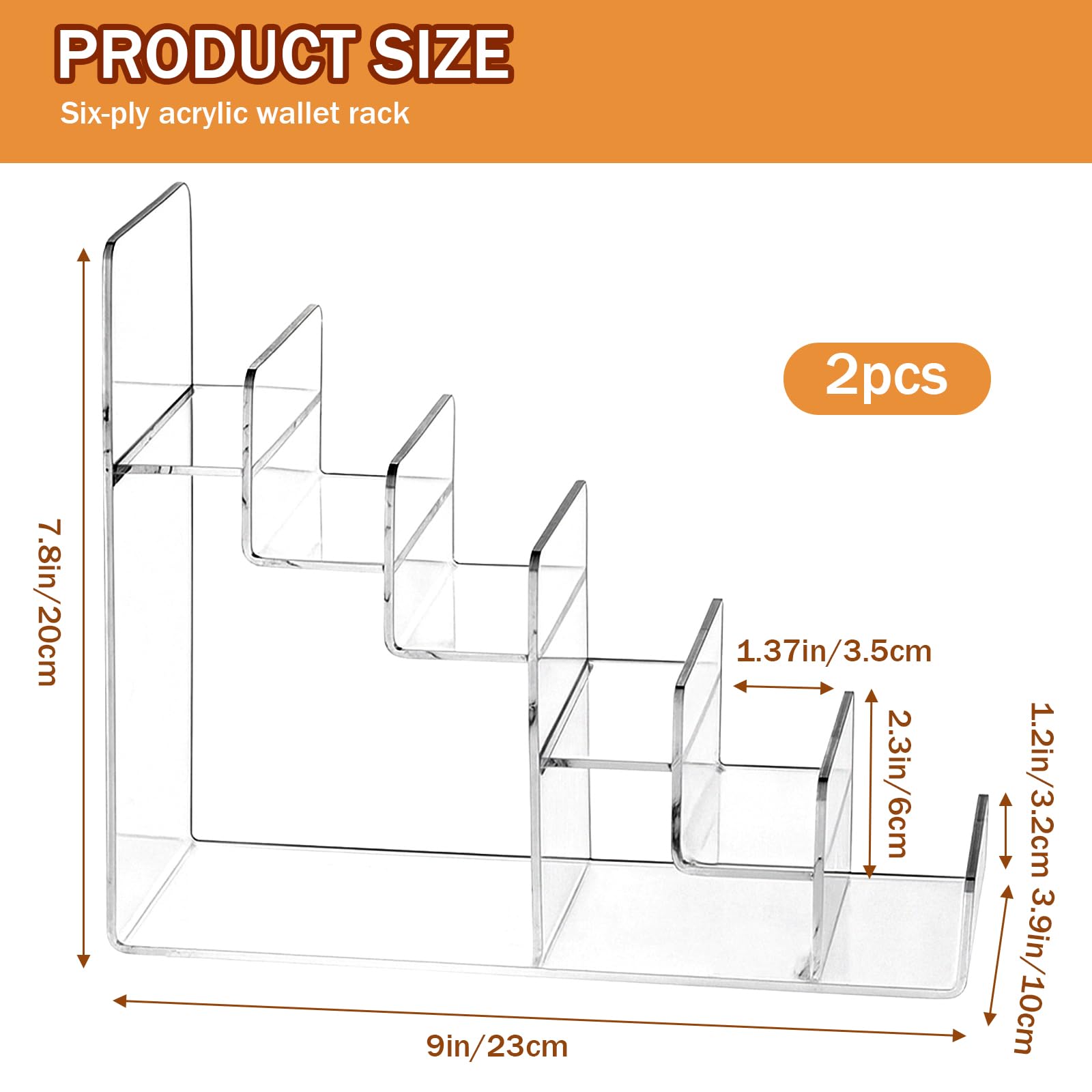 Giantree Lot de 2 présentoirs en acrylique transparent à 6 niveaux pour sac à main, bijoux, comptoir, étagère pour cosmétiques, parfum, lunettes de soleil, sac à main - 19,8 cm