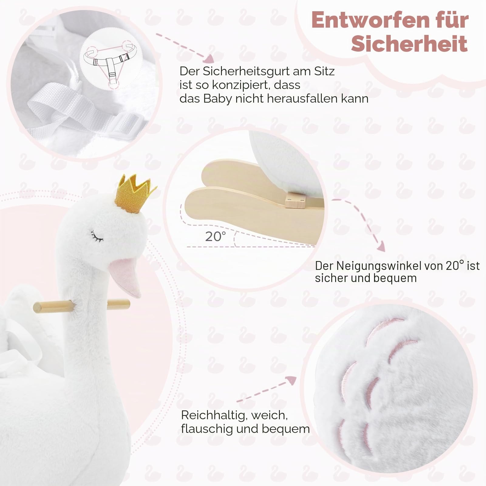 labebe Schaukeltier, Schaukelpferd, Schaukelspielzeug für Kleinkinder, weißer Holz-Schaukelstuhl