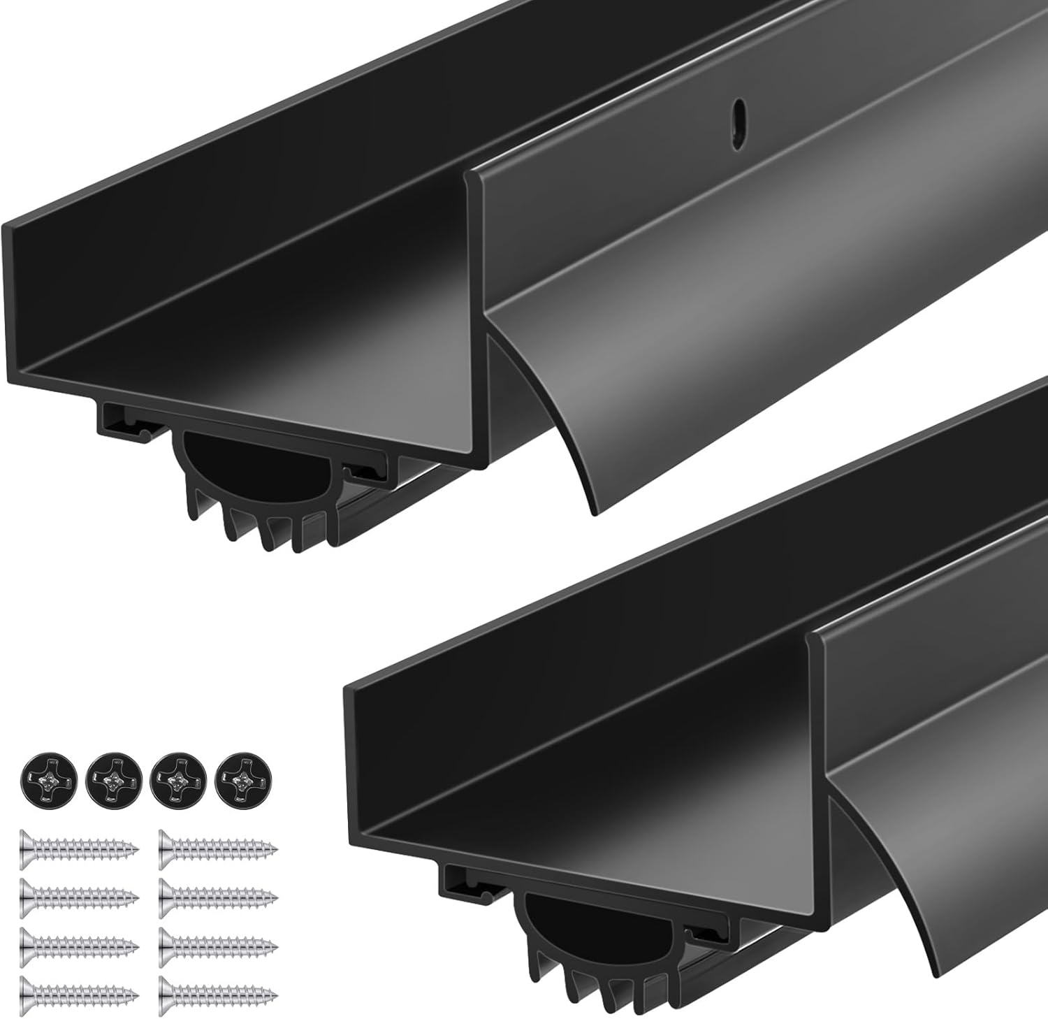 2 Pcs 1-3/4" x 36" U Shaped Aluminum Door Bottom Sweep with Drip Cap Screw-on Weatherstrip Draft Stopper for Exterior, Front, Bottom of Door (Black) 2 Black