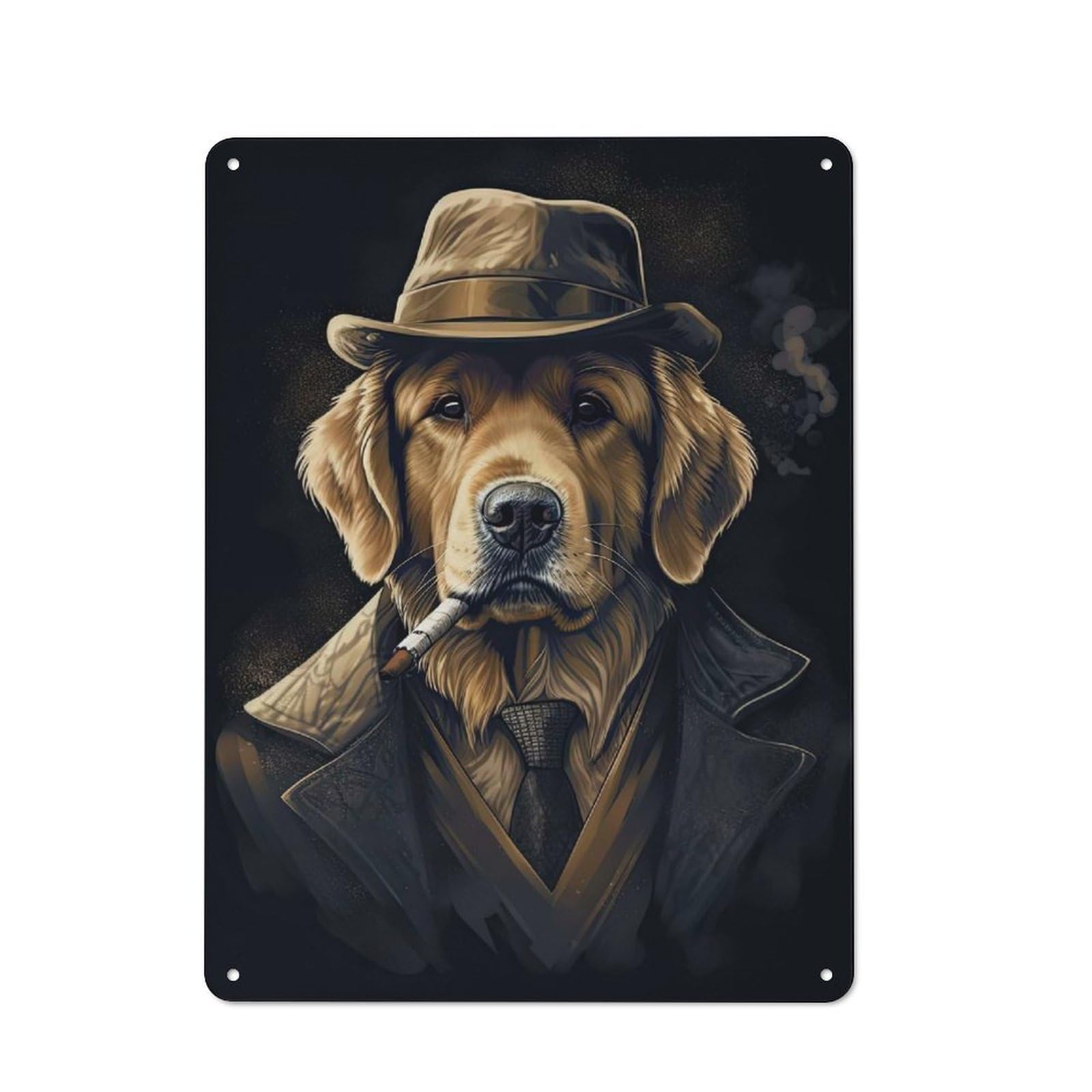 Junmoney Style Classic Metal Plaque 40X30cm Featuring Golden Retriever Gangster, Bistro Wall Plaque For Kitchen, Cafe, Pantry Or Dining Room